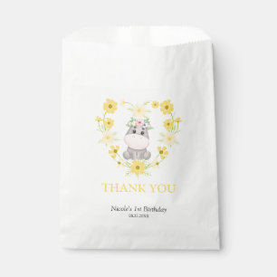 Cute Hippo Yellow Flower Heart Birthday Thank You Favour Bags