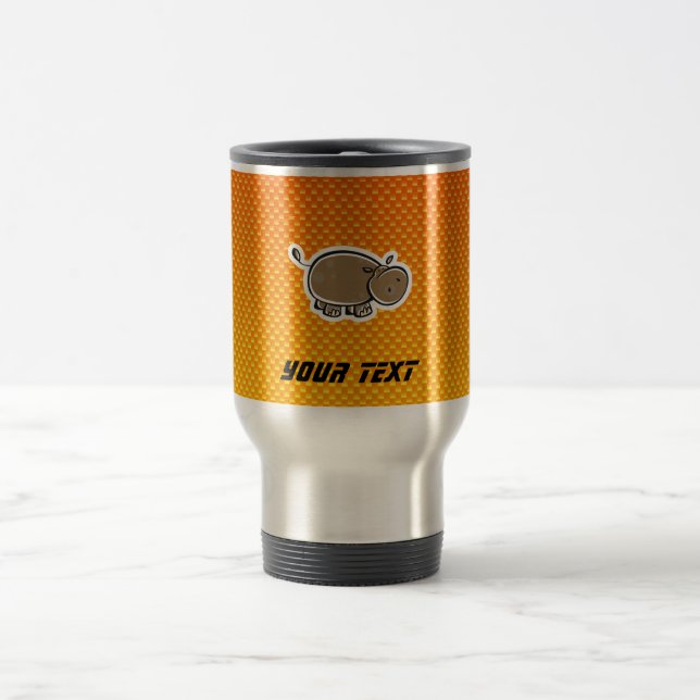 Cute Hippo; Yellow Orange Travel Mug (Center)