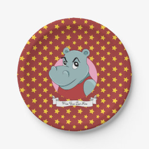 Cute hippopotamus cartoon paper plate