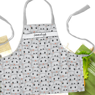 Cute Hippopotamus Face Pattern Monogrammed Apron