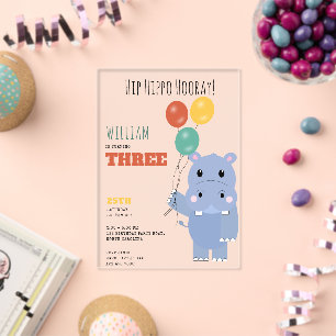 Cute Hippopotamus Hip Hippo Hooray Kids Birthday Acrylic Invitations