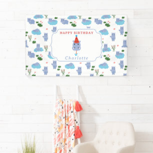 Cute Hippopotamus Hip Hippo Hooray Kids Birthday Banner