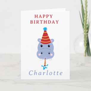 Cute Hippopotamus Hippo Custom Name Birthday Card