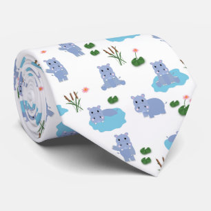 Cute Hippopotamus Hippo Pattern Kids Bedroom Tie