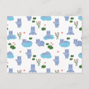 Cute Hippopotamus Hippo Pattern Postcard