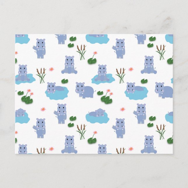 Cute Hippopotamus Hippo Pattern Postcard (Front)