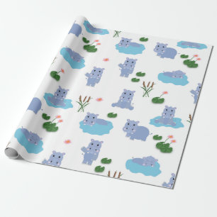 Cute Hippopotamus Hippo Pattern Wrapping Paper