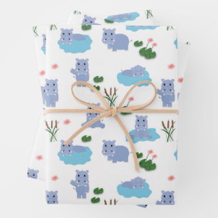 Cute Hippopotamus Hippo Pattern Wrapping Paper Sheet