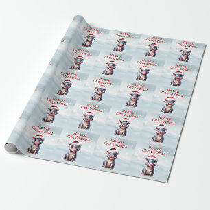 Cute Hippopotamus Santa Hat Snowy Christmas  Wrapping Paper