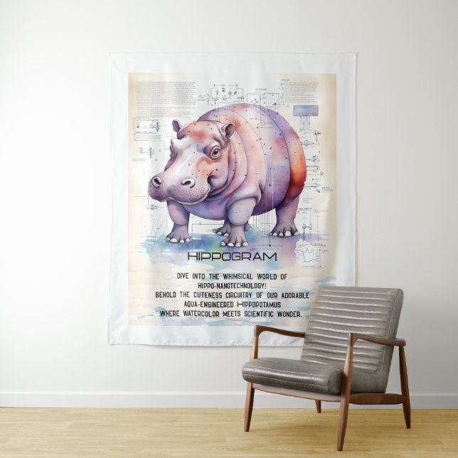 Cute Hippopotamus Tapestry (In Situ)