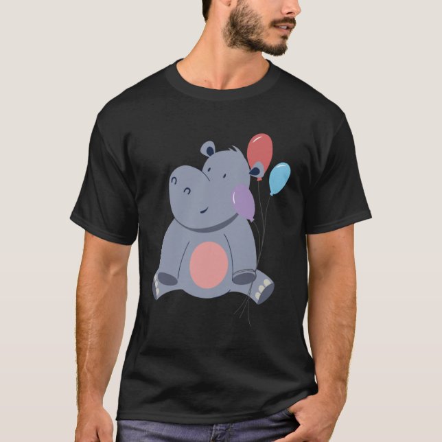 Cute Hippopotamus With Balloons T-Shirt (Front)