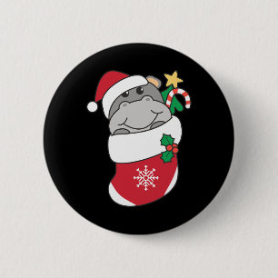 Cute Hippos In Christmas Stockings For Christmas 6 Cm Round Badge