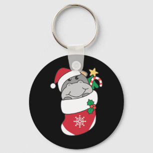 Cute Hippos In Christmas Stockings For Christmas  Key Ring