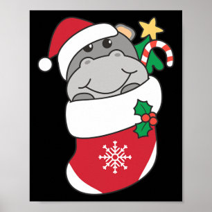 Cute Hippos In Christmas Stockings For Christmas Poster