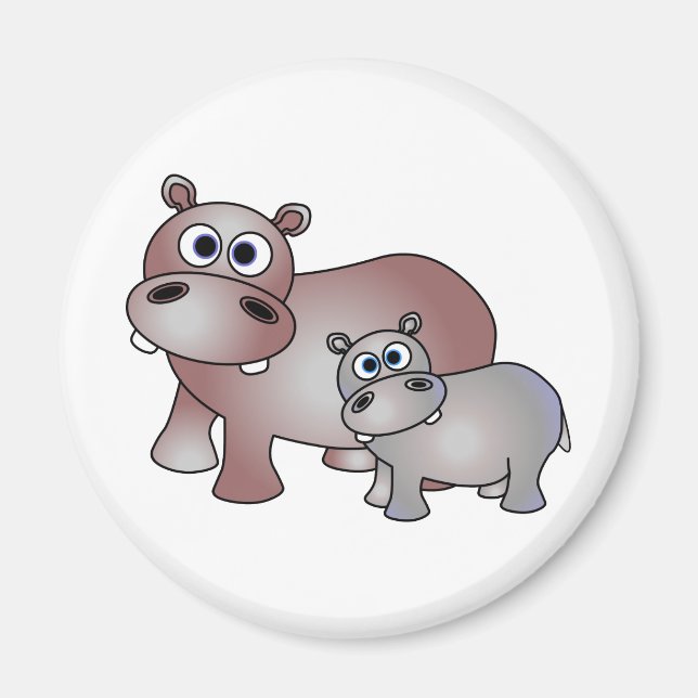 Cute Hippos Mum and Baby Magnet (Front)