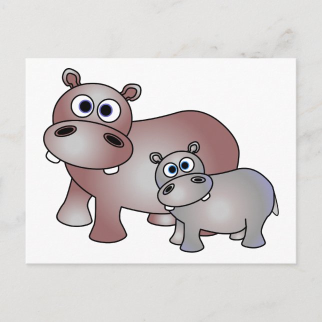 Cute Hippos Mum and Baby Postcard (Front)