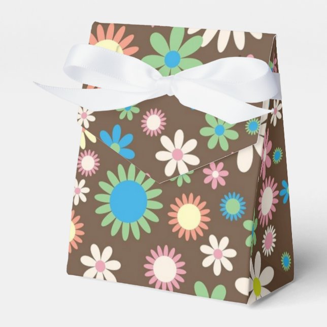 Cute Hippy Flower Power Pattern Brown Favour Box (Front Side)