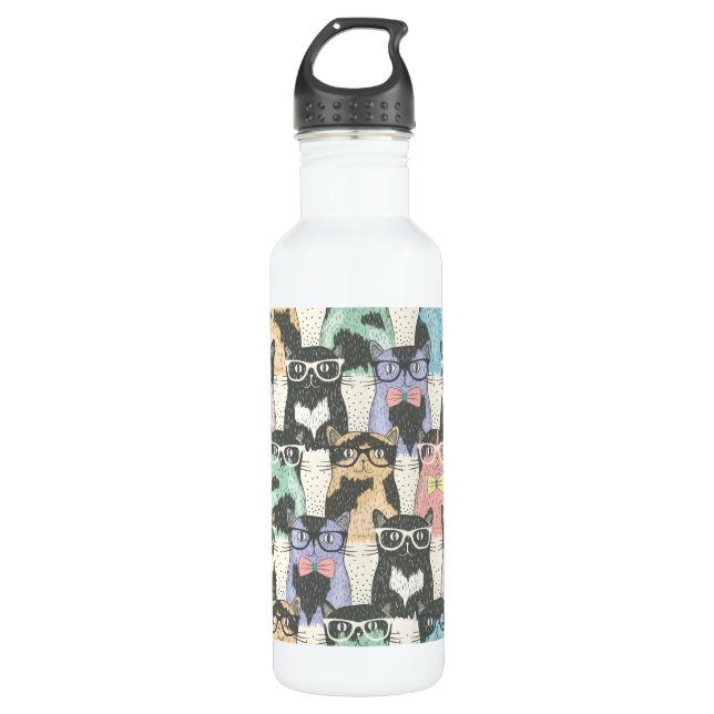 Cute Hipster Cats Pattern 710 Ml Water Bottle (Front)