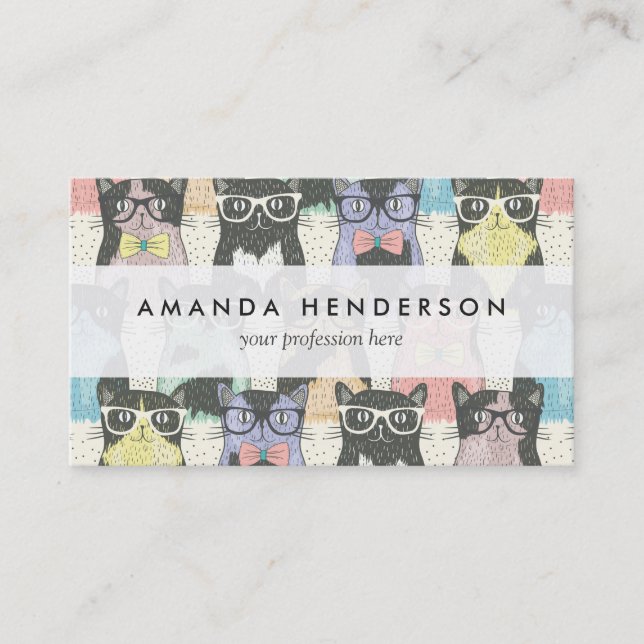 Cute Hipster Cats Pattern Business Card (Front)
