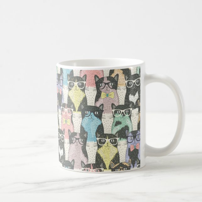 Cute Hipster Cats Pattern Coffee Mug (Right)