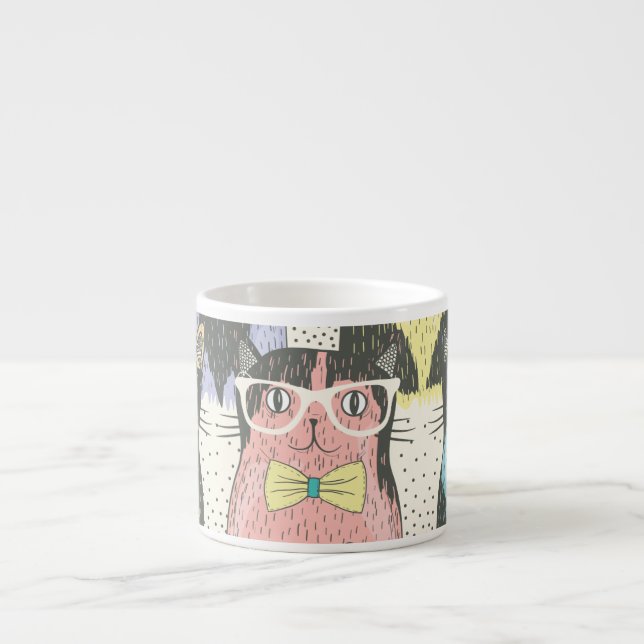 Cute Hipster Cats Pattern Espresso Cup (Front)