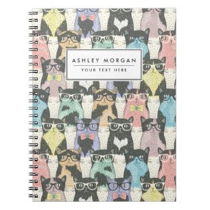 Cute Hipster Cats Pattern Notebook