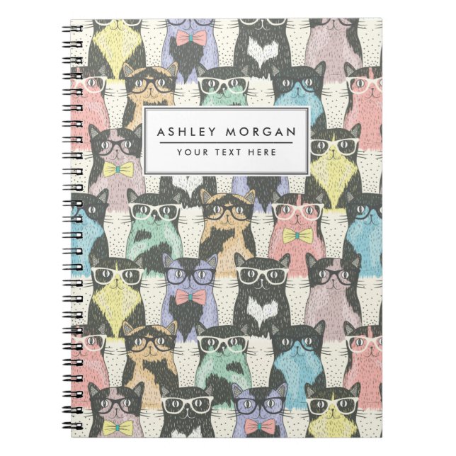 Cute Hipster Cats Pattern Notebook (Front)