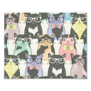 Cute Hipster Cats Pattern Photo Print