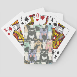 Cute Hipster Cats Pattern Playing Cards