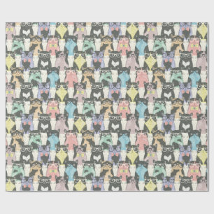 Cute Hipster Cats Pattern Wrapping Paper