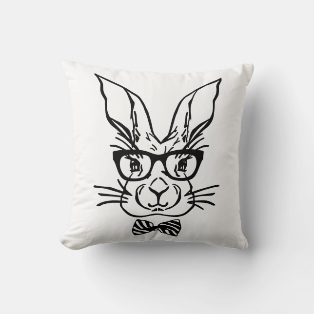Cute Hipster Easter Bunny Cushion (Front)