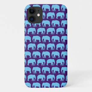Cute Hipster Elephant Pattern Blue Purple iPhone 11 Case