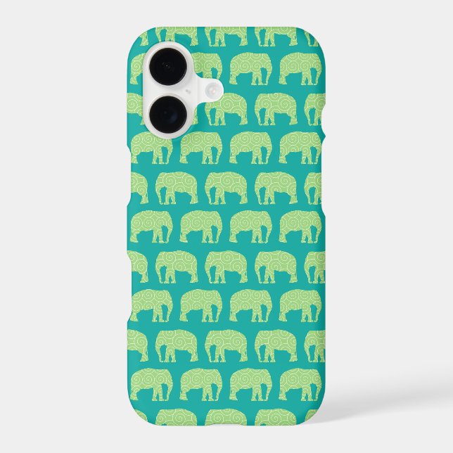 Cute Hipster Elephant Pattern Teal Green (Back)