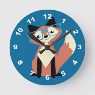 Cute Hipster Glasses Fox Round Clock