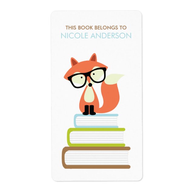 Cute Hipster Red Fox Bookplate (Front)