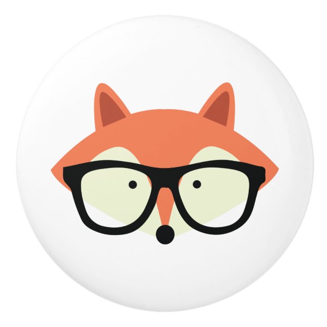 Cute Hipster Red Fox Ceramic Knob (Front)