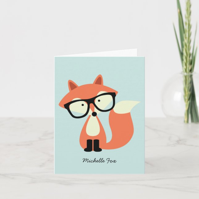 Cute Hipster Red Fox Folded Thank You Notes (Front)