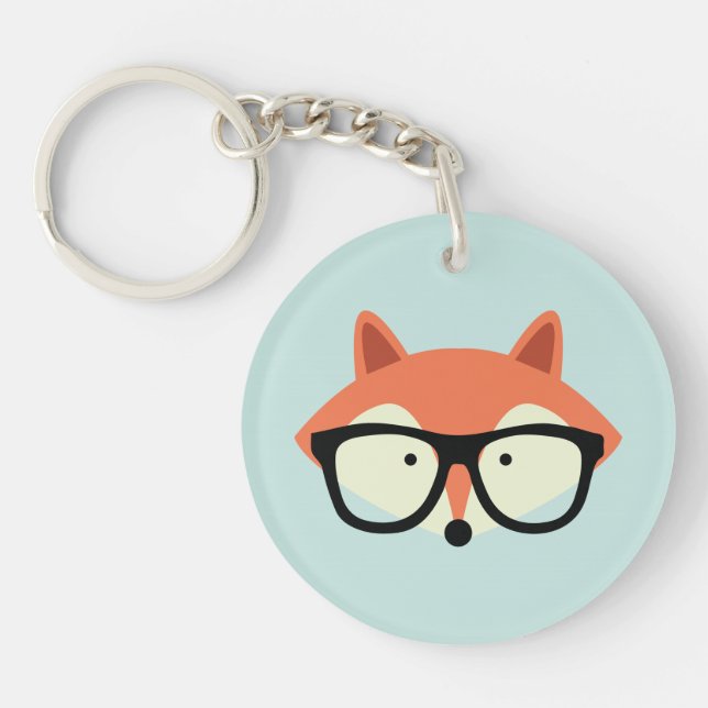 Cute Hipster Red Fox Key Ring (Front)