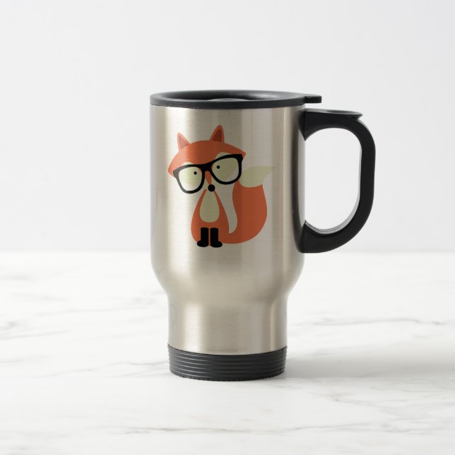 Cute Hipster Red Fox Travel Mug (Right)