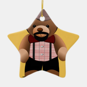 Cute Hipster Teddy Bear With Beard Ceramic Tree Decoration