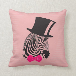 Cute Hipster Zebra with pink bow tie and top hat Cushion