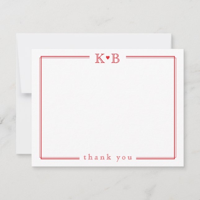 Cute His Hers Initials Red Heart Thank You Card (Front)