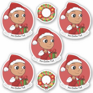 Cute Hispanic baby with a Christmas hat cartoon