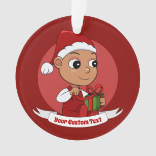 Cute Hispanic baby with a Christmas hat cartoon Ornament