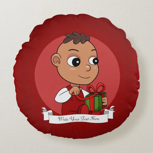 Cute Hispanic Christmas baby cartoon Round Cushion (Front)