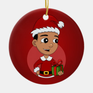 Cute Hispanic Christmas boy cartoon Ceramic Tree Decoration
