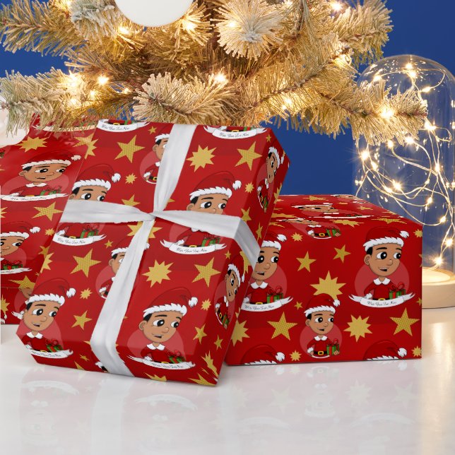 Cute Hispanic Christmas boy cartoon Wrapping Paper (Holidays)