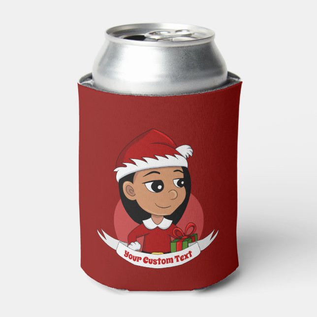 Cute Hispanic girl with long black hair  Can Cooler (Can Front)