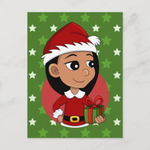 Cute Hispanic girl with long black hair  Holiday Postcard
