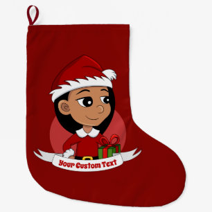 Cute Hispanic girl with long black hair  Large Christmas Stocking